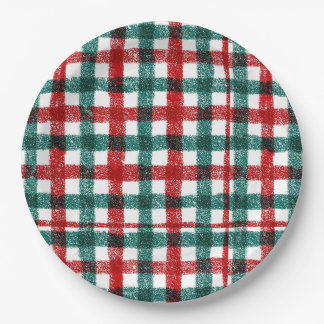 Assiettes En Carton Motif carreau de Noël rouge et vert dessiné à la m