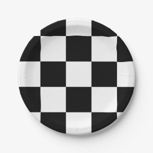 Assiettes En Carton Motif Checkered noir et blanc