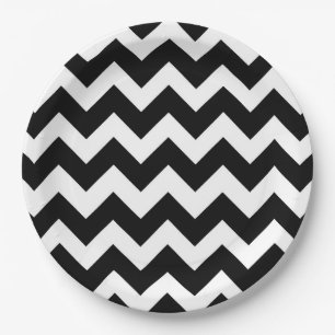 Assiettes En Carton Motif Chevron Blanc Noir Zigzag