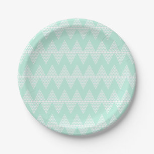 Assiettes En Carton Motif Chevron blanc vert Mint
