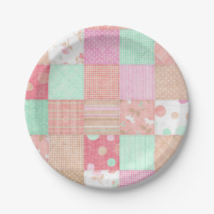 Assiettes En Carton Motif chic minable vintage en pastel de patchwork