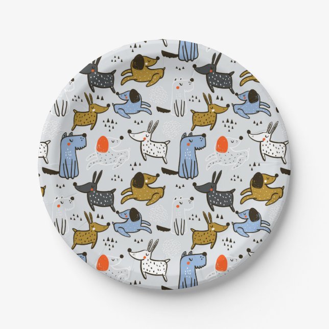 Assiettes En Carton Motif chien mignon Doodle (Devant)