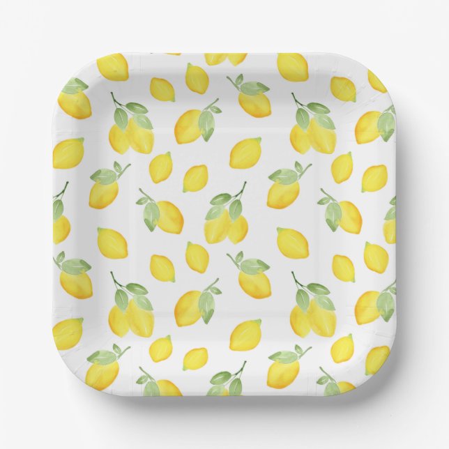 Assiettes En Carton Motif citrons aquarelles (Recto)