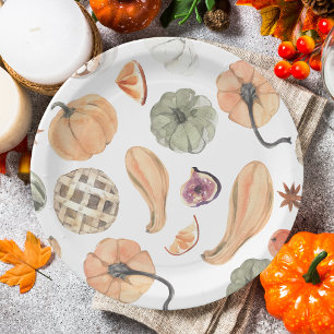 Assiettes En Carton Motif Citrouille couleur aquarelle   Vibes d'autom
