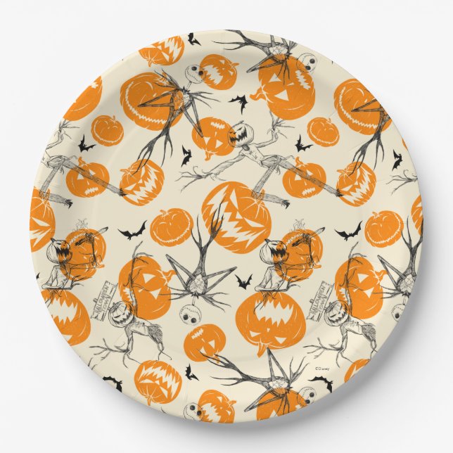 Assiettes En Carton Motif Citrouille du roi Halloween (Devant)