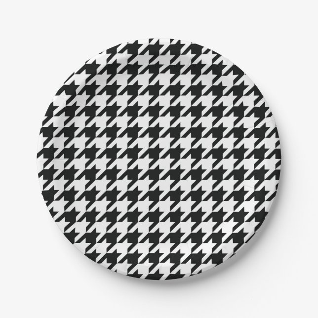Assiettes En Carton Motif classique en Houndstooth : Noir & Blanc Vint (Devant)