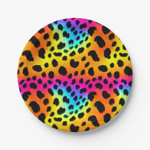 Assiettes En Carton Motif coloré Rainbow Cheetah sans couture