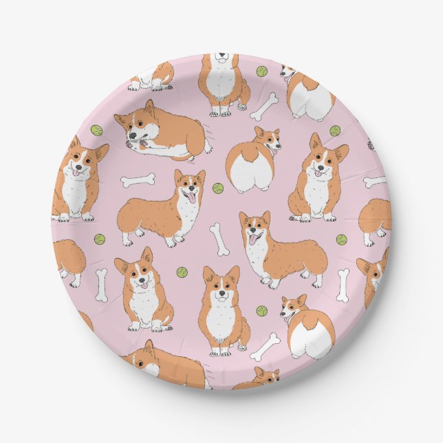 Assiettes En Carton motif corgi en rose (Devant)
