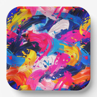 Assiettes En Carton motif coups de pinceaux