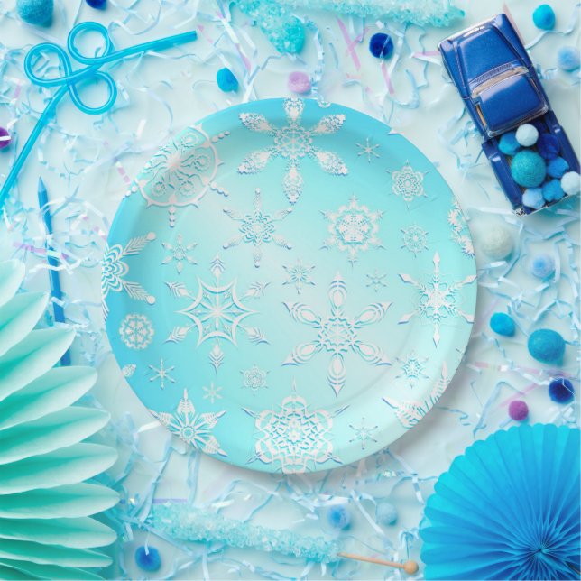 Assiettes En Carton Motif Crystal Snowflakes (Fête)