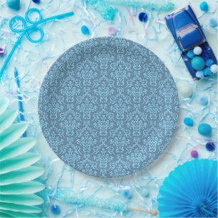 Assiettes En Carton Motif damassé bleu