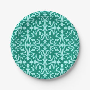 Assiettes En Carton Motif damassé Ikat - Turquoise et Aqua