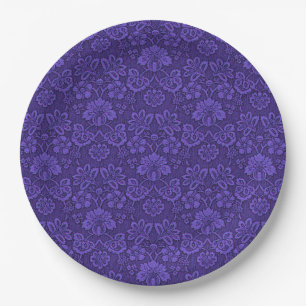 Assiettes En Carton Motif damassé vintage violet élégant