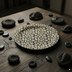 Assiettes En Carton motif d'ammoniac à trilobite fossile vintage beige