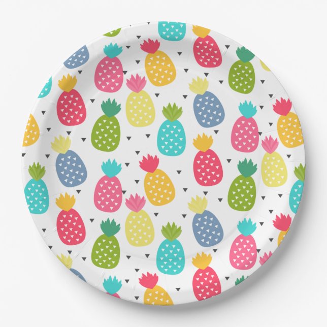 Assiettes En Carton Motif d'ananas coloré amusant (Devant)
