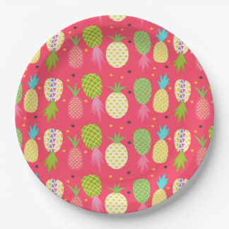 Assiettes En Carton Motif d'ananas coloré framboise amusant