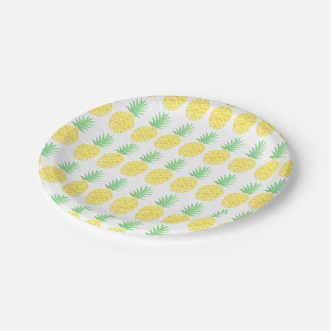Assiettes En Carton Motif d'ananas jaune et vert brillant (Angle)