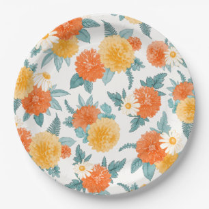 Assiettes En Carton Motif d'aquarelle florale Dahlias Fall