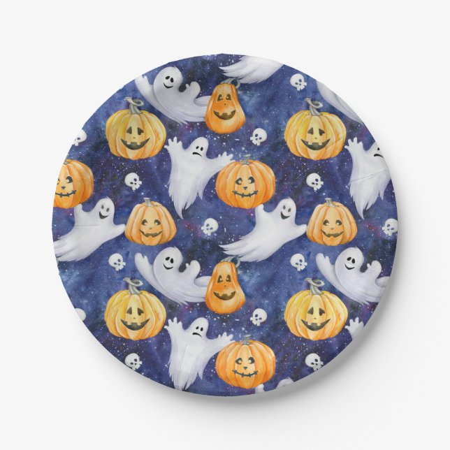 Assiettes En Carton Motif d'aquarelle Halloween (Devant)