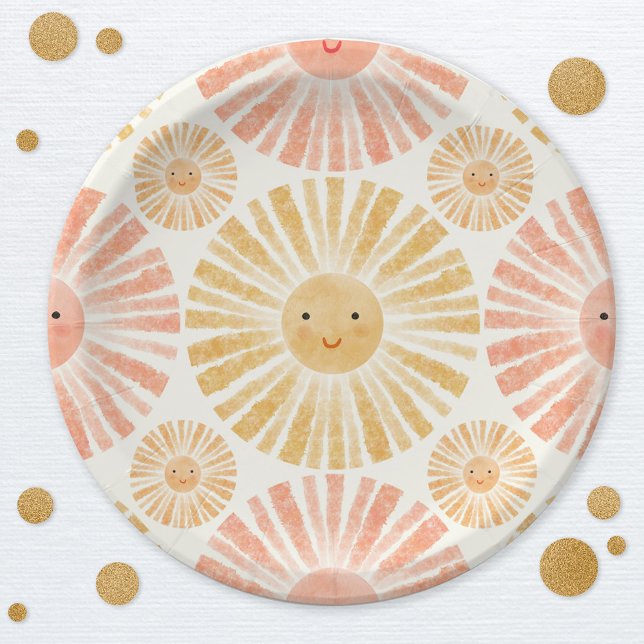 Assiettes En Carton Motif d'aquarelle Little Sunshine (Happy watercolor sunshine pattern party paper plates)