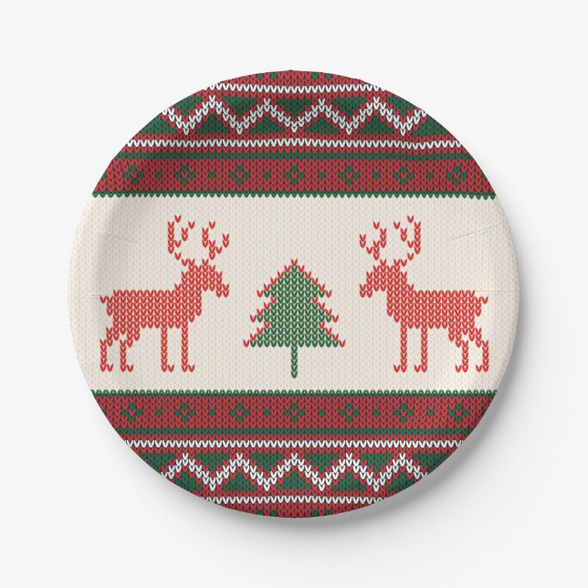 Assiettes En Carton Motif d'arbre de Noël de rennes nues | Vacances (Devant)