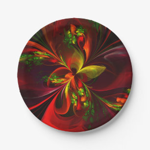 Assiettes En Carton Motif d'art abstrait floral rouge vert moderne #05