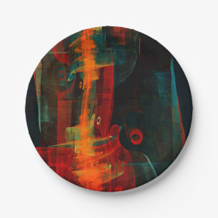 Assiettes En Carton Motif d'art abstrait moderne bleu rouge orange eau