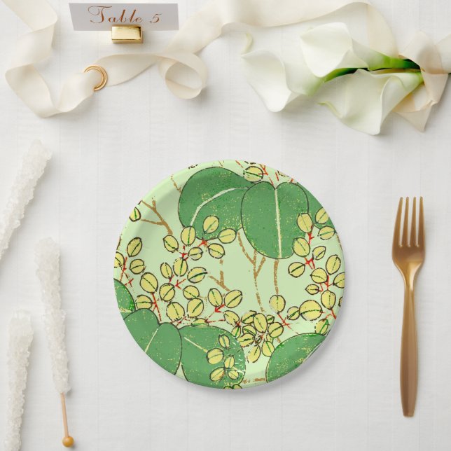 Assiettes En Carton Motif d'art botanique floral de la feuille japonai (Mariage)