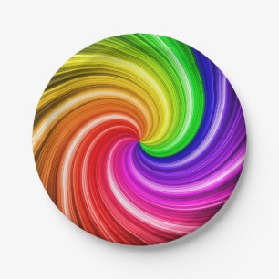 Assiettes En Carton Motif d'art en spirale de teinture arc-en-ciel col