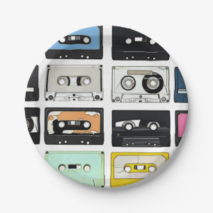 Assiettes En Carton Motif d'art Retro vintage Cassette Mix Tapes