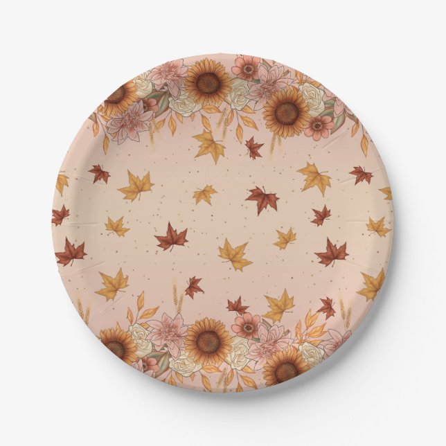 Assiettes En Carton Motif d'automne Soft Boho (Devant)