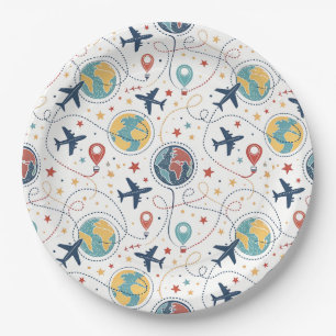 Assiettes En Carton Motif d'aviation pour les voyages mondiaux (1)
