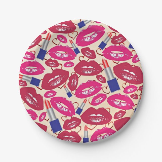 Assiettes En Carton Motif de baiser de rouge à lèvres (Devant)