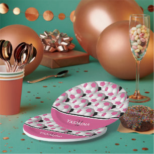 Assiettes En Carton Motif de balle de soccer rose Monogram