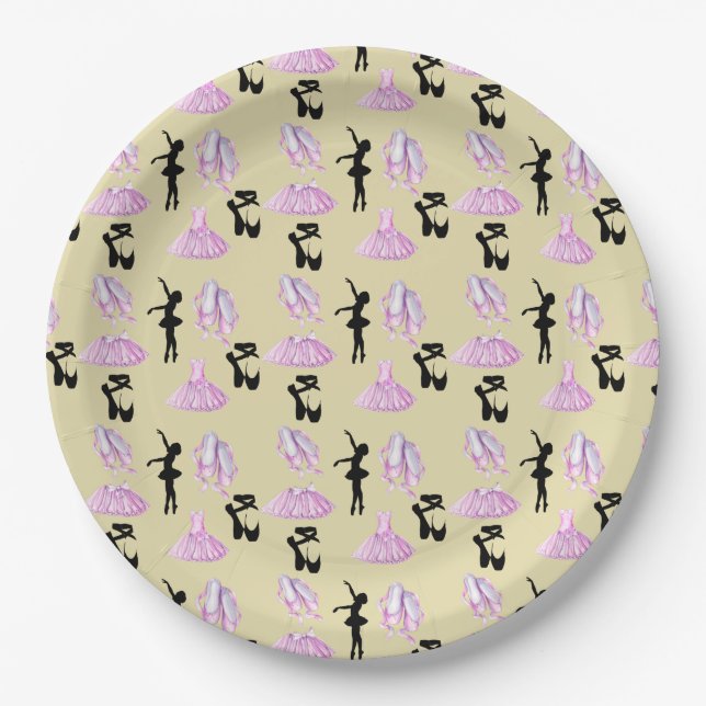 Assiettes En Carton Motif de ballet avec Dance Attire et Ballerina (Devant)