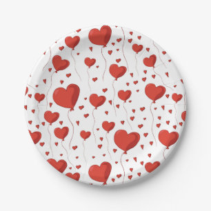 Assiettes En Carton Motif de ballon en forme de cœur d'amour rouge pou