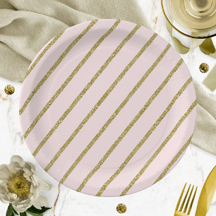 Assiettes En Carton Motif de bande de Parties scintillant en or rose c