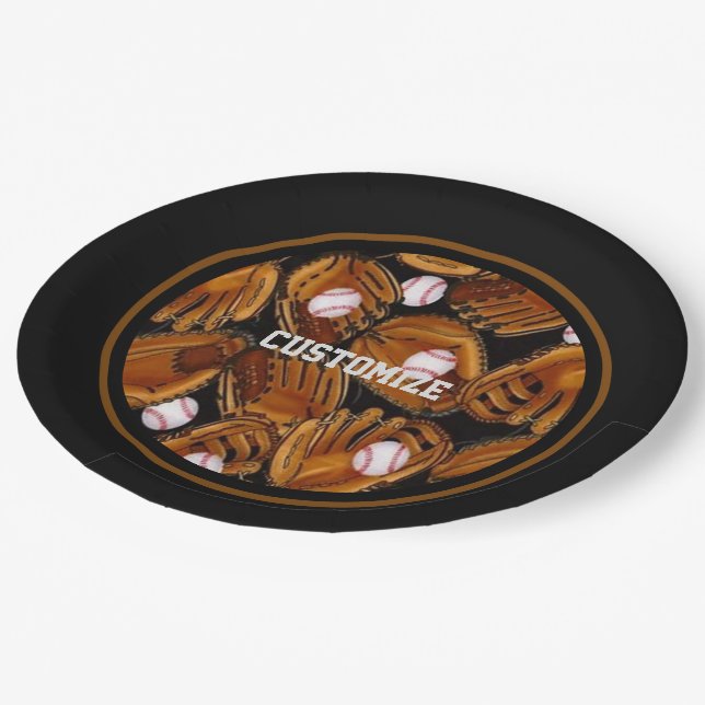 Assiettes En Carton Motif de baseball Mitts (Angle)