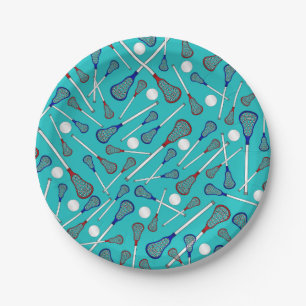 Assiettes En Carton Motif de bâtons de lacrosse de turquoise