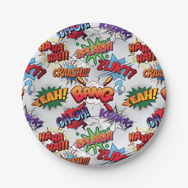 Assiettes En Carton Motif de bulle Superhero (Devant)