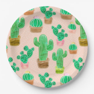 Assiettes En Carton Motif de cactus pointillés