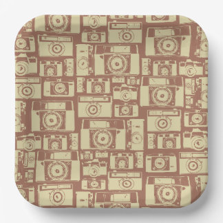 Assiettes En Carton Motif de caméra vintage en couleurs Brown