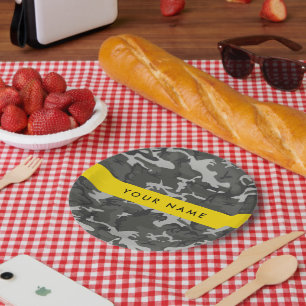 Assiettes En Carton Motif de camouflage gris, Votre nom, Personnaliser