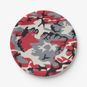 Assiettes En Carton Motif de Camouflage rouge gris