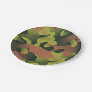 Assiettes En Carton Motif de camouflage vert et marron