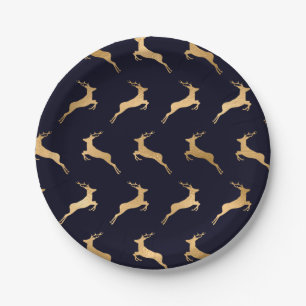 Assiettes En Carton Motif de cerfs d'or de la marine de minuit