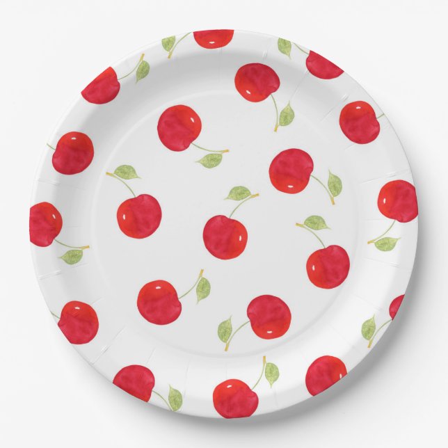 Assiettes En Carton Motif de cerise aquarelle (Devant)