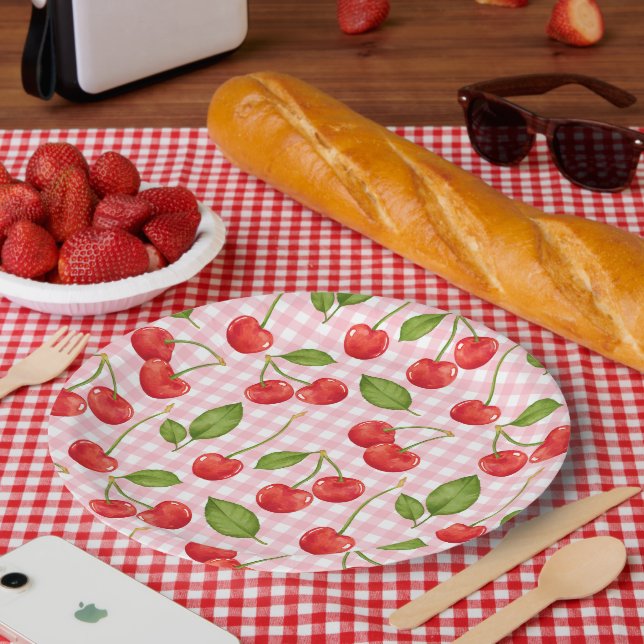 Assiettes En Carton Motif de cerise douce (Pique-nique)