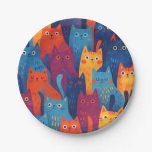 Assiettes En Carton Motif de chat de dessin animé coloré Chat fantai