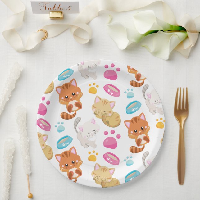 Assiettes En Carton Motif De Chats, Chats Mignons, Kitty, Chatons, Paw (Mariage)